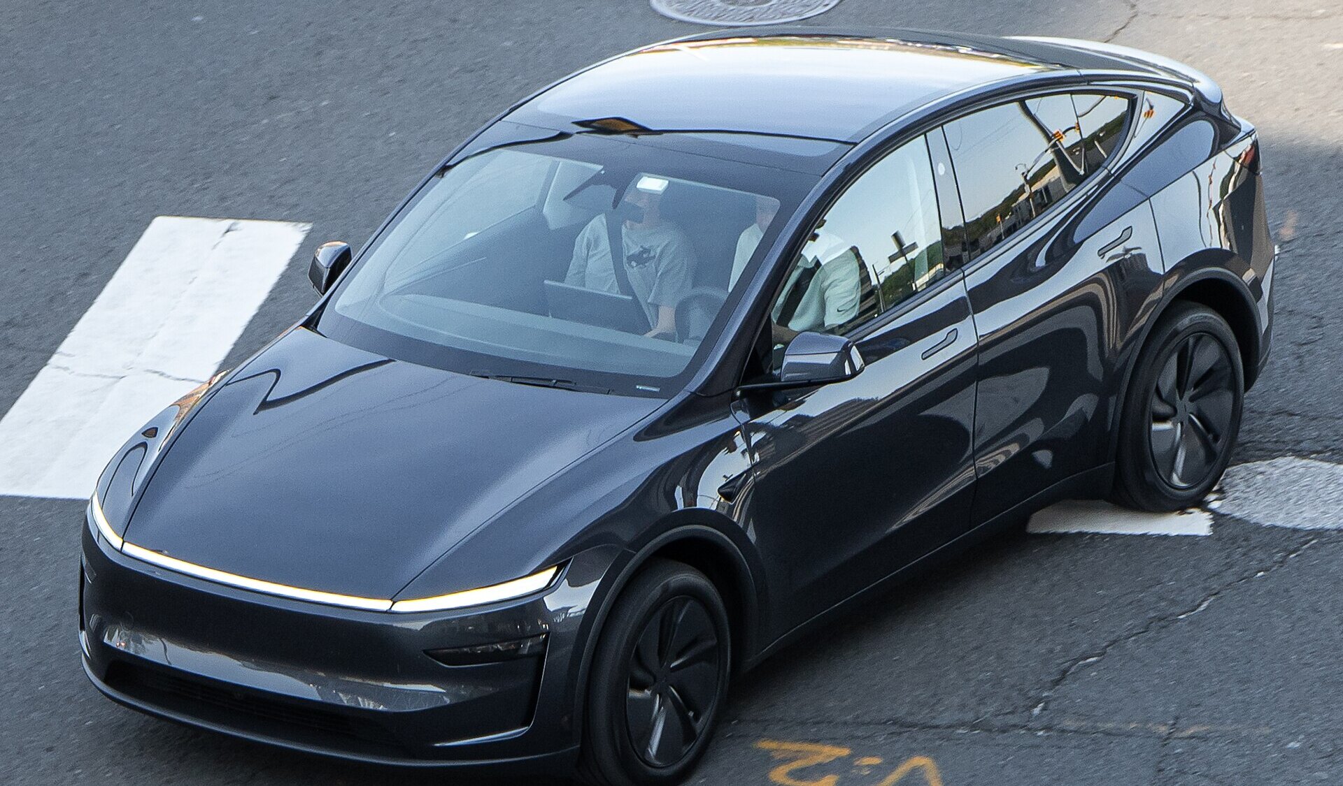 The refreshed Model Y, codenamed Juniper, on the road in April 2025. This is the hardware generation running FSD (Supervised) in five EU countries.